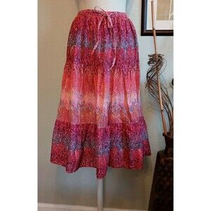 Jane Ashley Size Small Tiered Midi Skirt Broomstick Bohemian Pink Orange